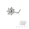 12PCS OF MULTI CZ FLOWER 316L SURGICAL STEEL L-SHAPE NOSE BOX